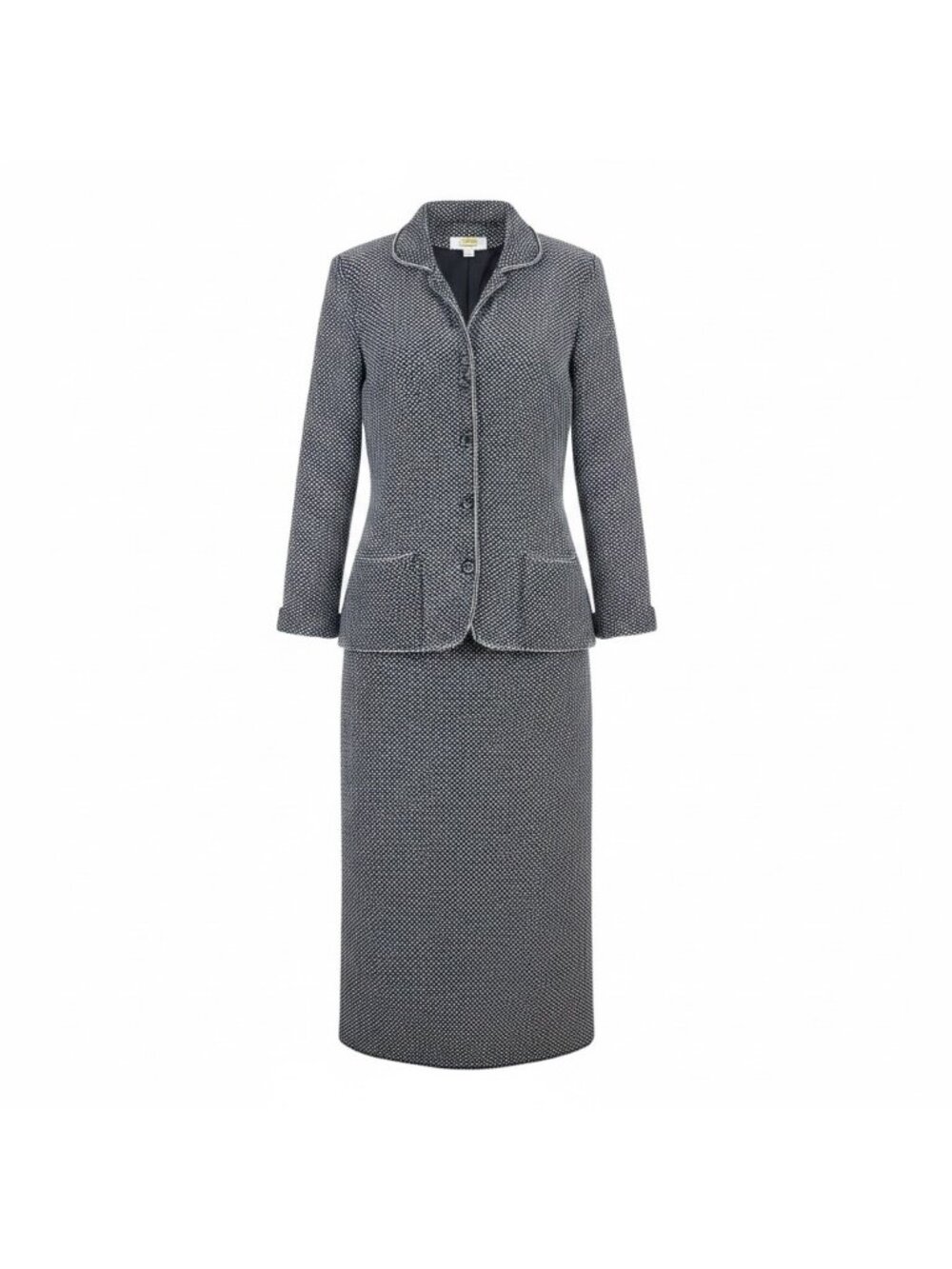 Talbots Womens Black & White Wool Blend Skirt Suit Set Italy Jacket Skirt Size L
